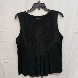 🌺Coldwater Creek Embroidered Pleated Lace Black‎ Tank Top